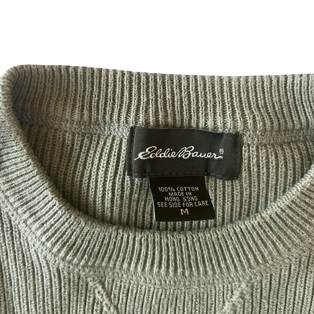 Eddie Bauer Men's Size M Sweater Long Sleeve 100% Cotton Light Green Crewneck - Picture 3 of 6